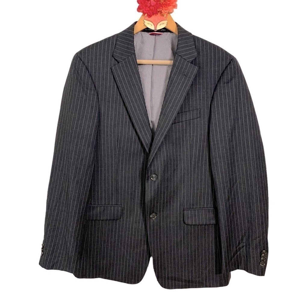Tommy Hilfiger blazer black pinstripe two button wool blend jacket size 38R